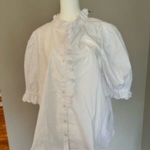 NWT jcrew organic cotton ruffle neck button up shirt. Size L